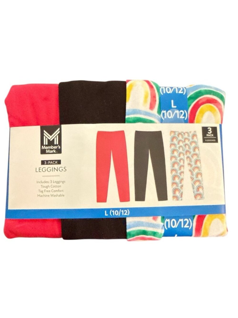New! Member's Mark Girls 3-Pack Cotton/Spandex Leggings-Size 10/12